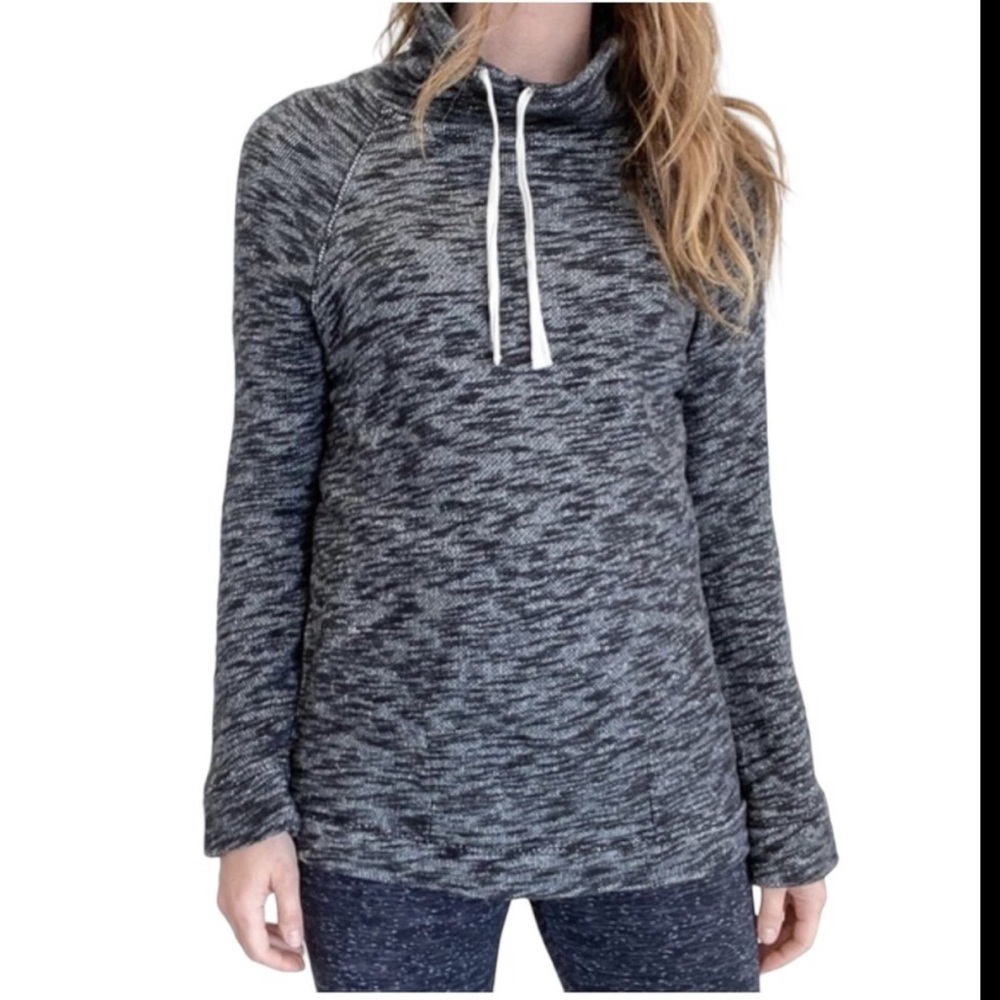 J. Crew Black Gray Drawstring Cowl Funnel Neck Sweatshirt Size XS
